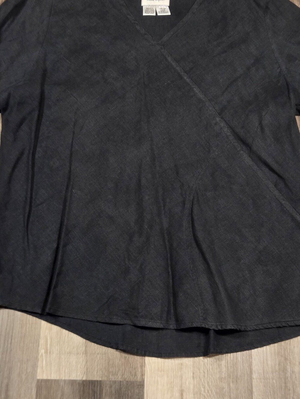 FLAX x Jeanne Englehart Diagonal Shirt 2001 Petite fits Medium Black Linen - Picture 3 of 7